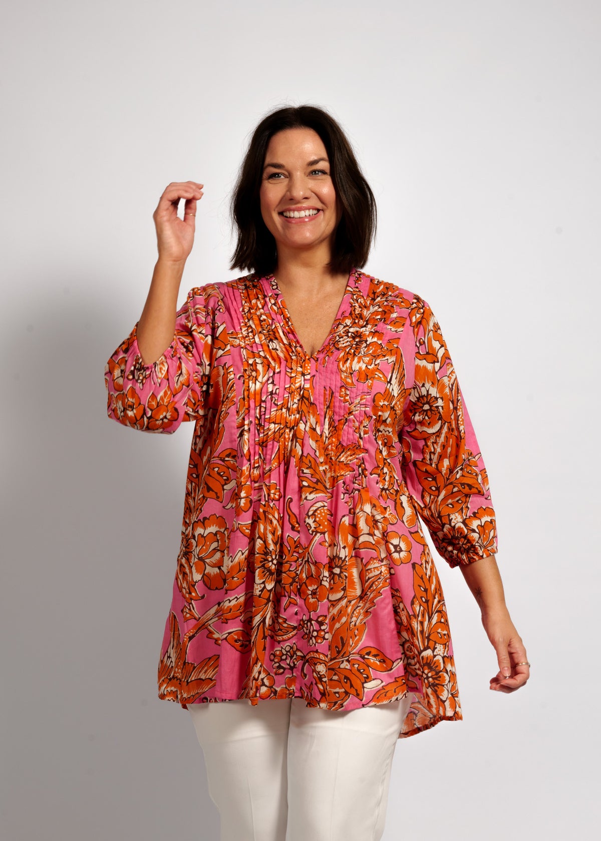 Alexa Top in Orange Pink Garden