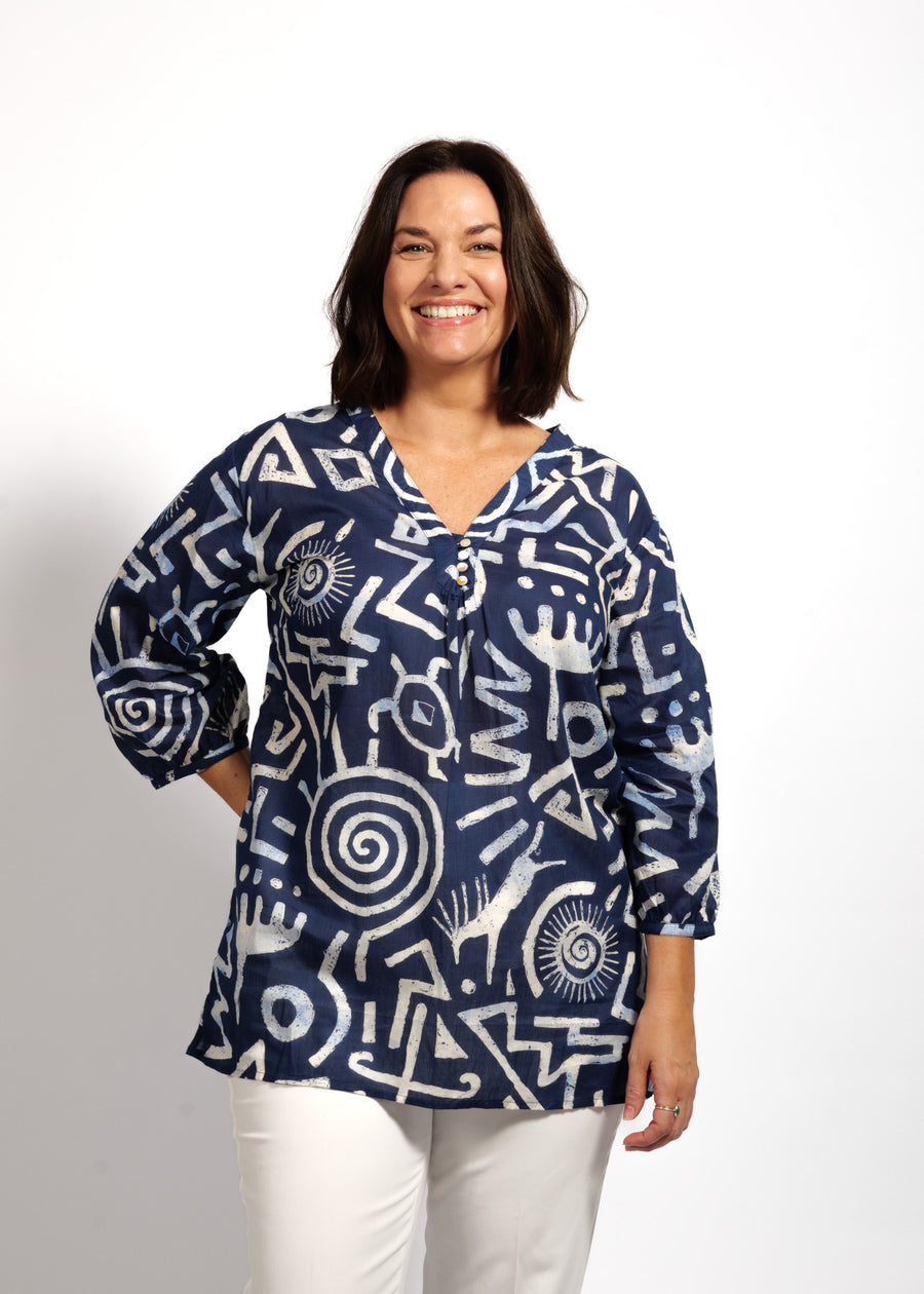 Clara Top in Blue Symbols