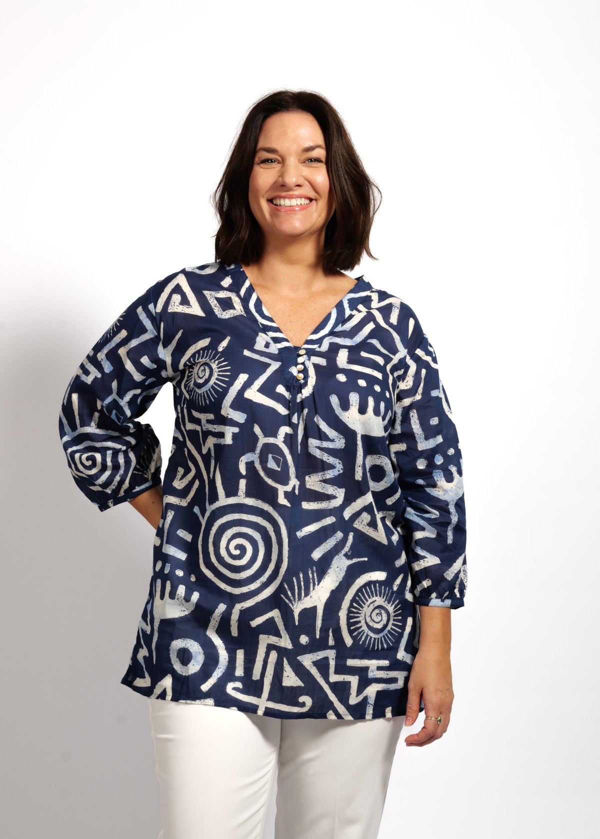 Clara Top in Blue Symbols