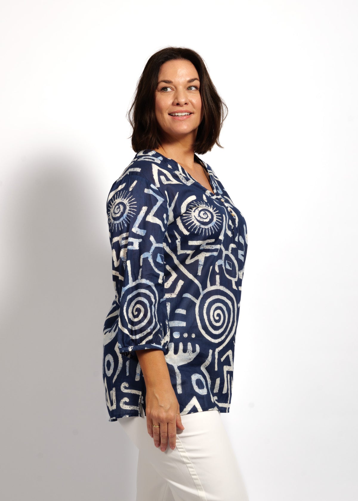 Clara Top in Blue Symbols