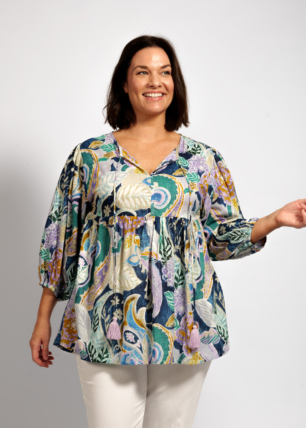 Rosa Top in Blue Wash Swirl