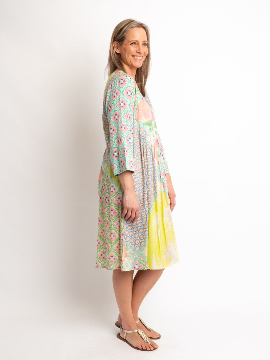 Mid-length Dress in Pink and Lime Patchwork