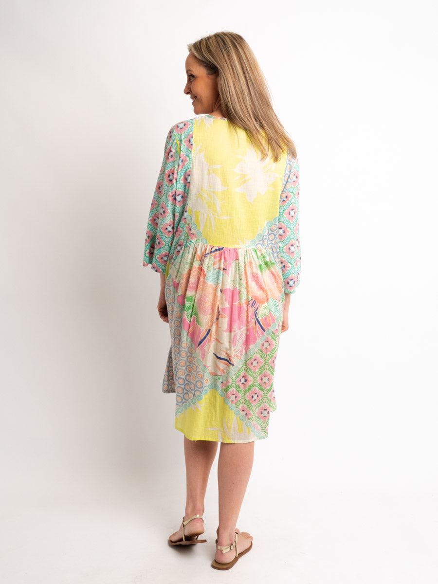 Mid-length Dress in Pink and Lime Patchwork