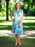 A-line Seeveless Dress in Lilac/Blue on White
