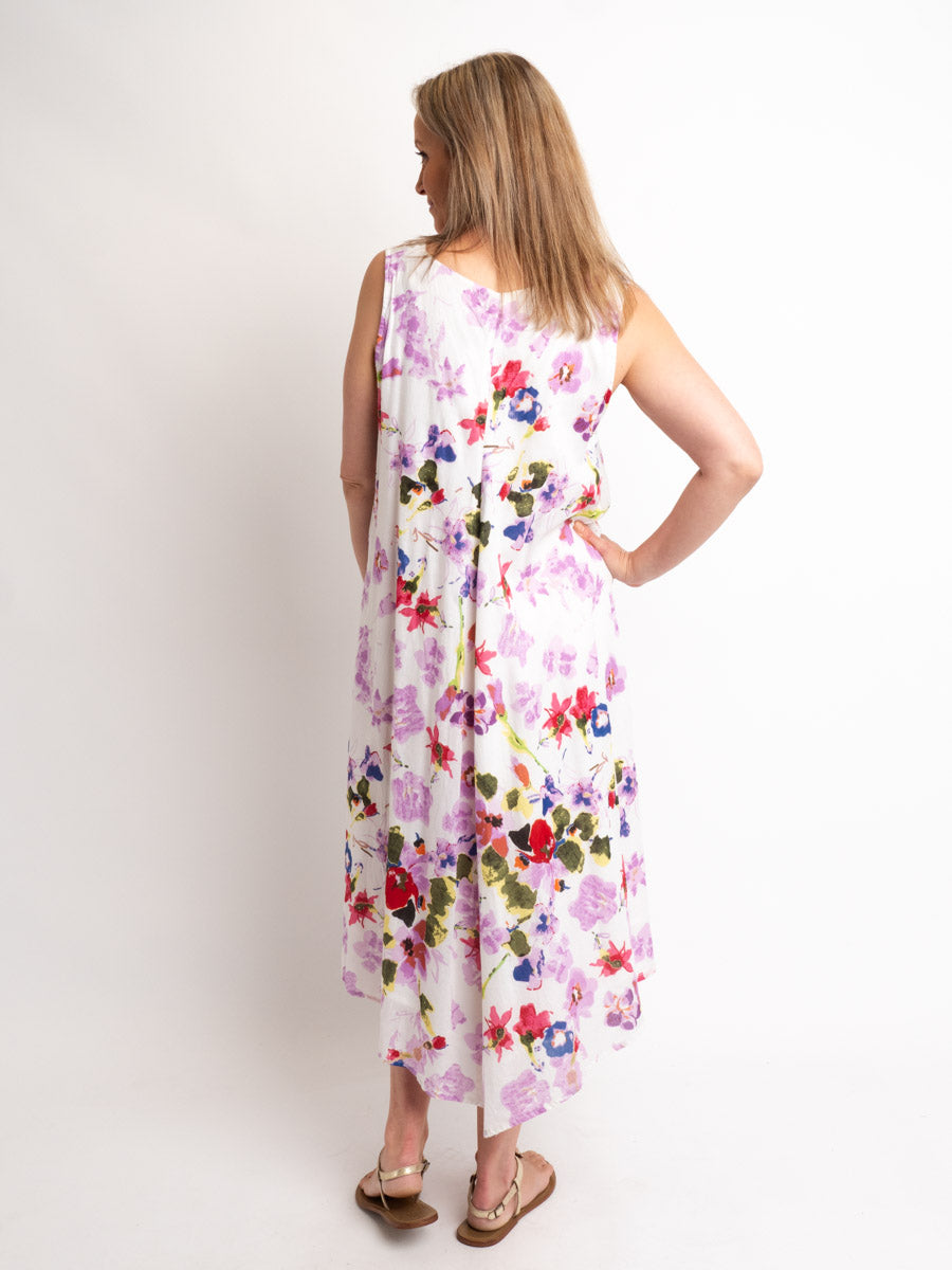 Sleeveless Lined V-neck A-line Dress in Lilac Floral