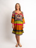 Round Neck Knee-length Dress with  3/4 Raglan Sleeve in Fiesta Print