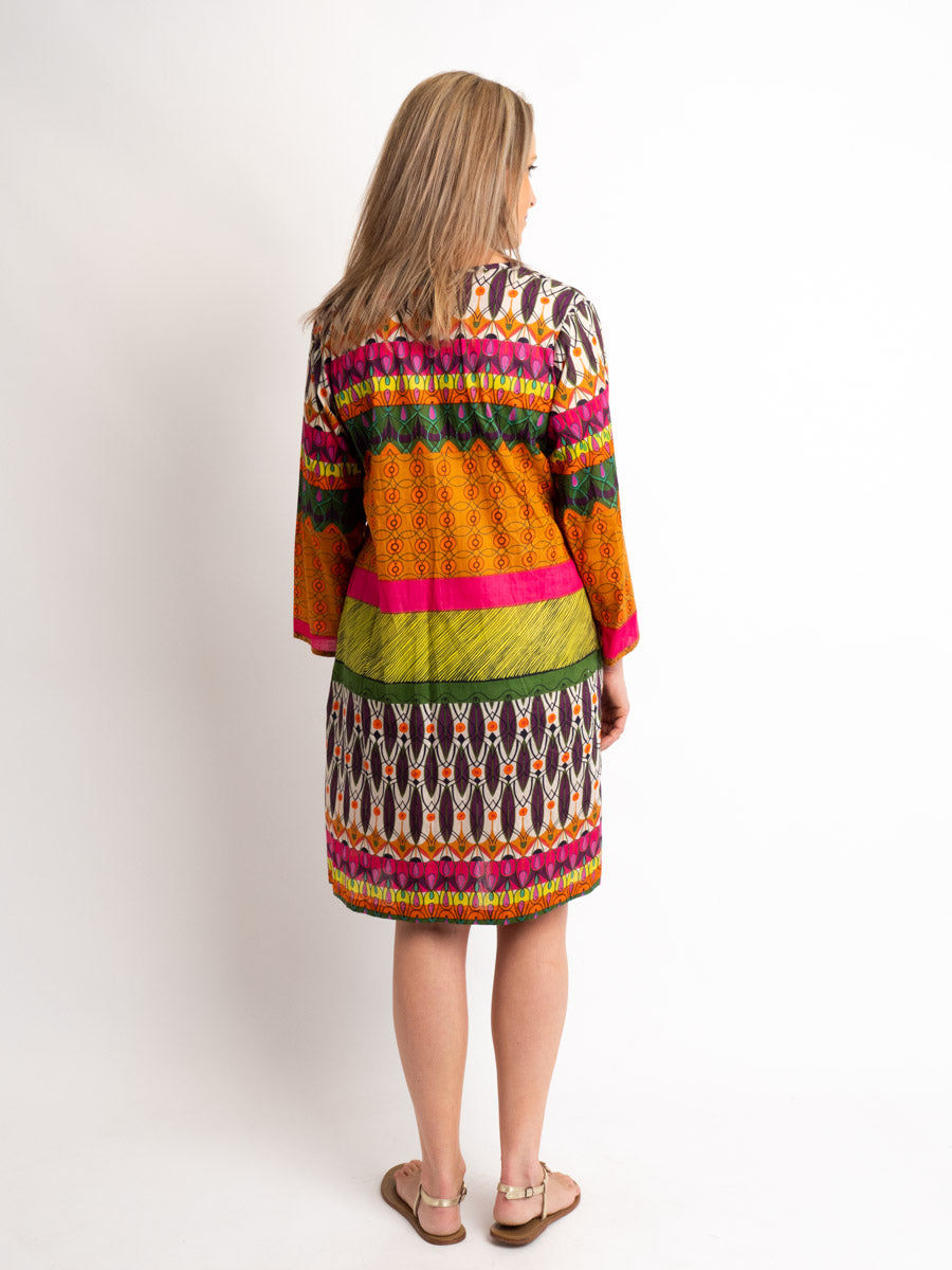 V-neck Dress with 3/4 sleeve in Fiesta Print