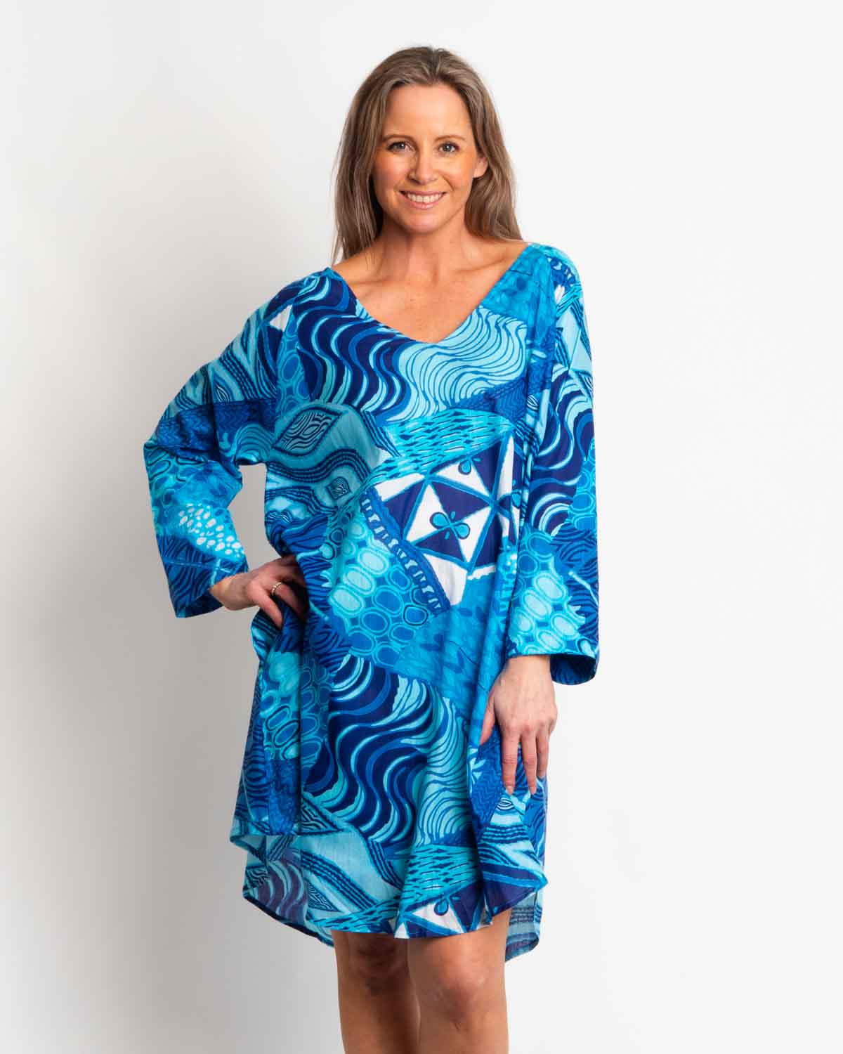 Free Size Proserpine Dress in Blue Festival Print