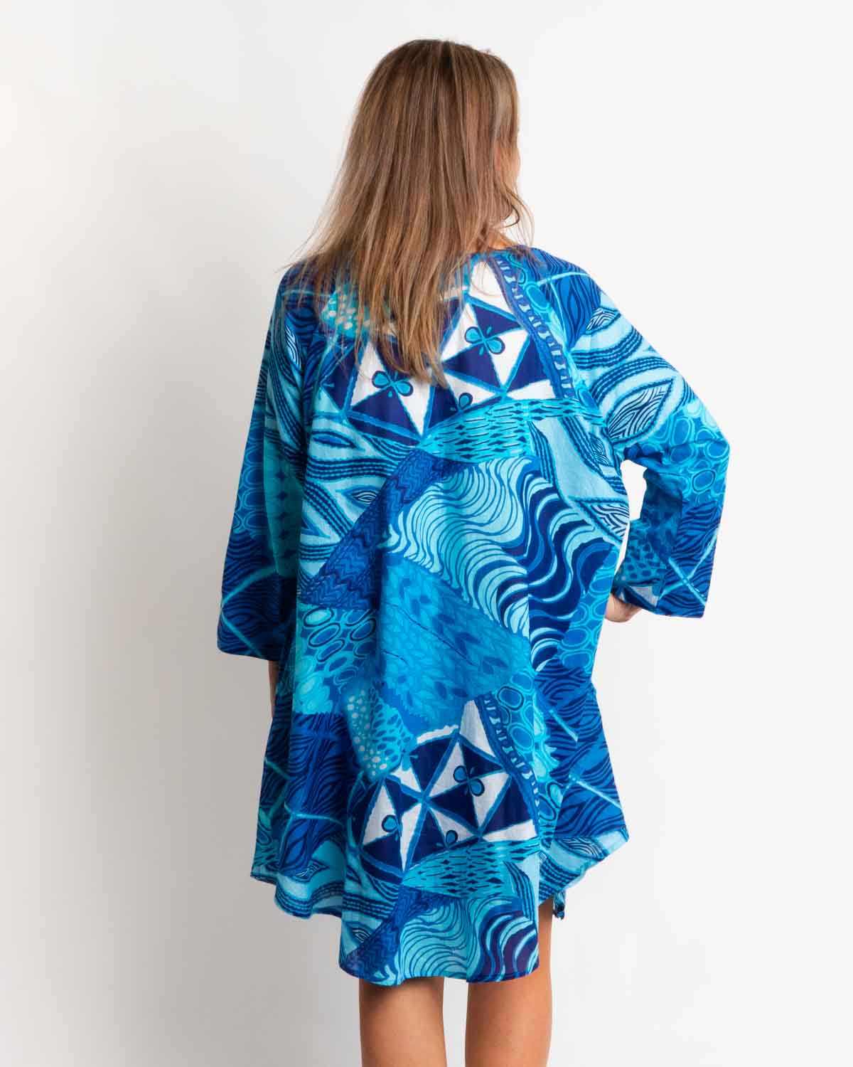Free Size Proserpine Dress in Blue Festival Print