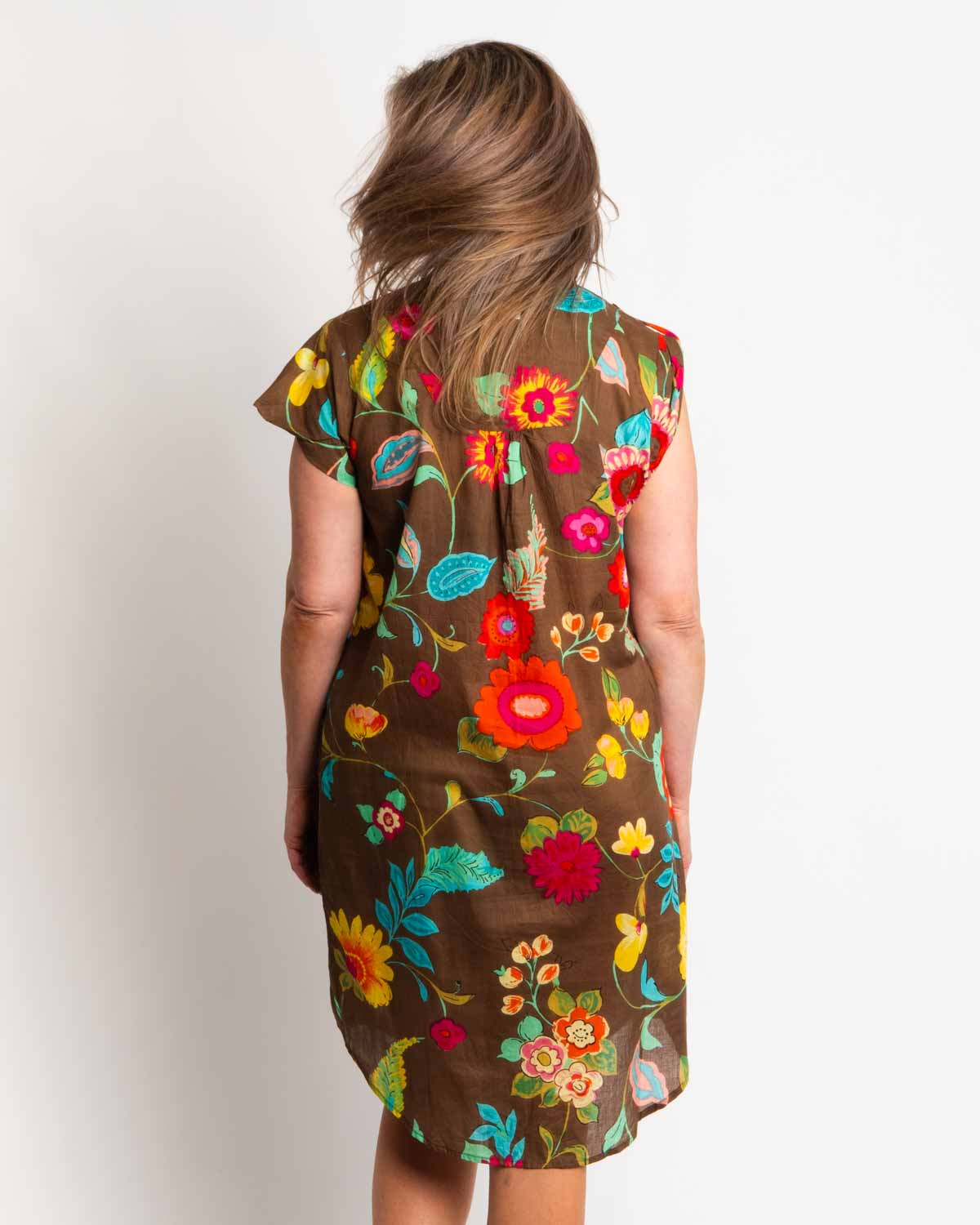 Magnetic Cap-sleeve Dress in Chocolate Floral