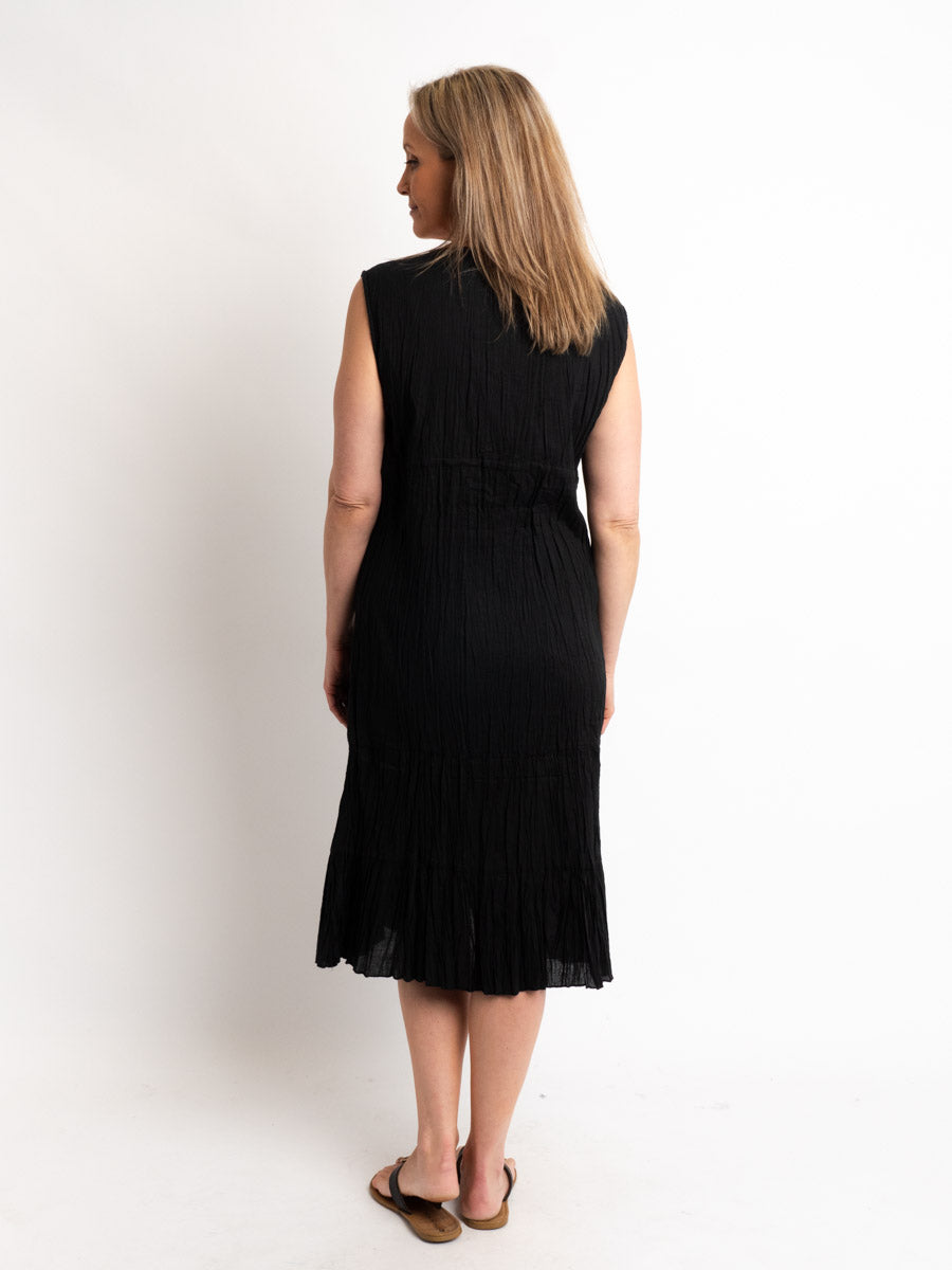 Sleeveless Black Cotton Mid-length Dress