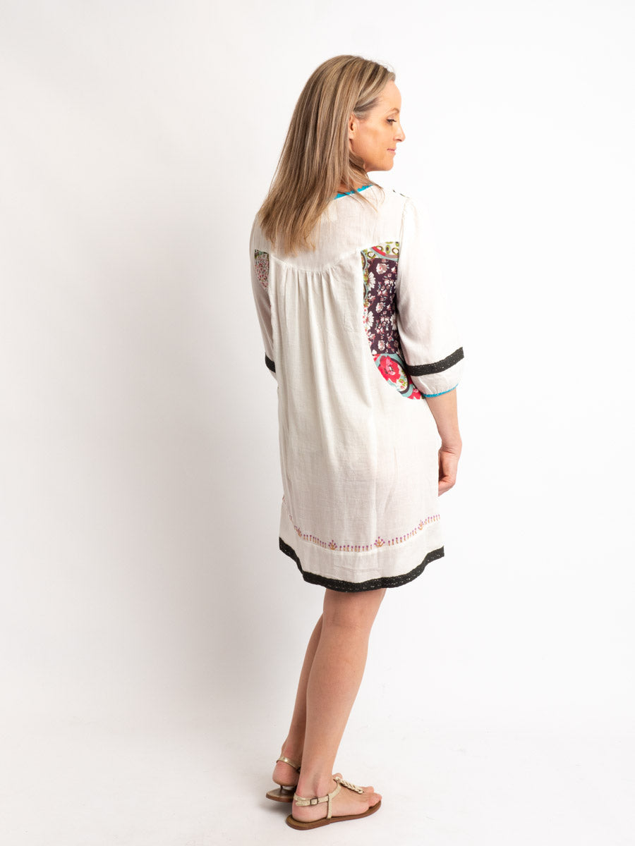 Embroidered Tunic dress in Moss Cotton and Cotton Silk