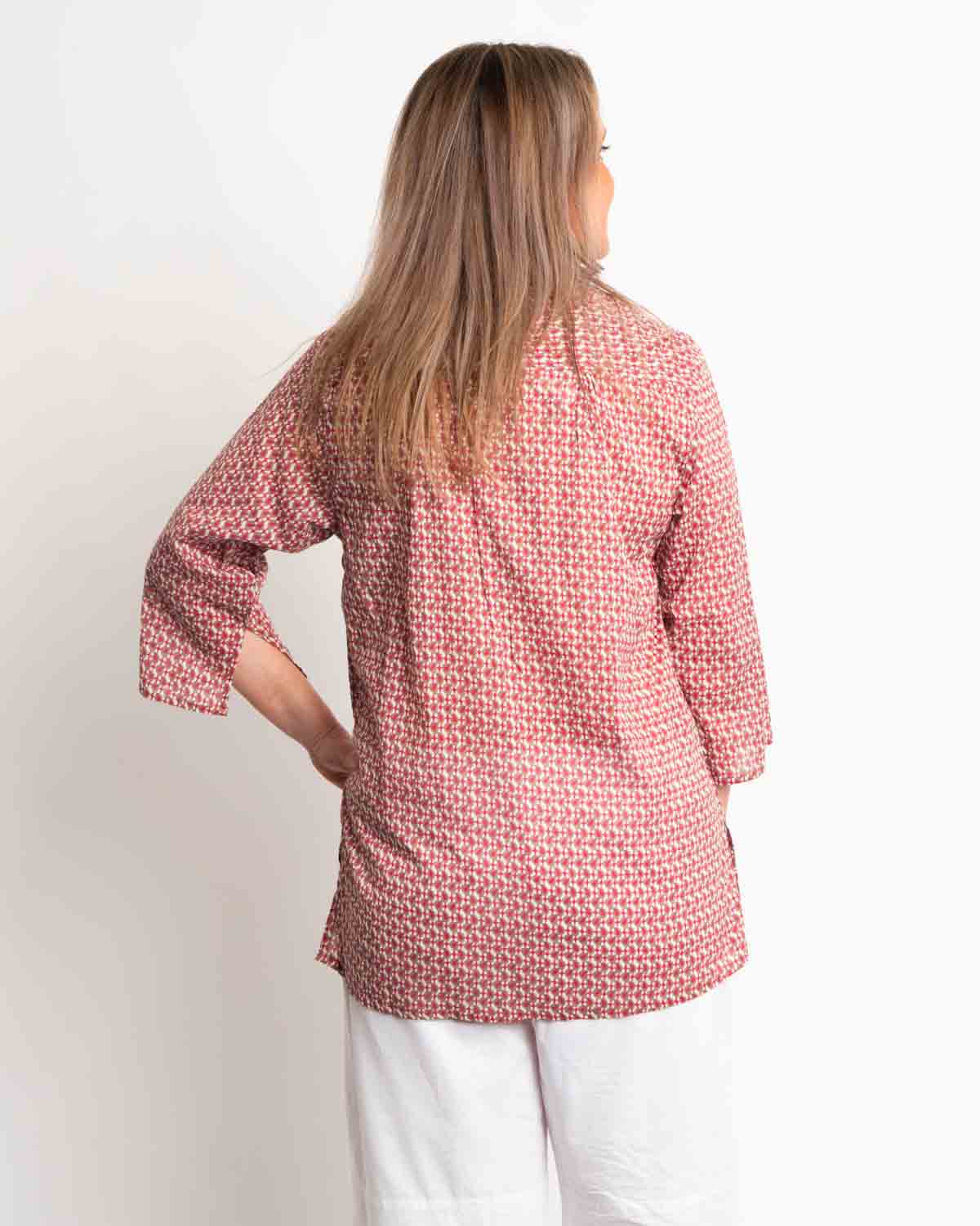 Sleeved and Pleated Summer Top in Ecru Pink