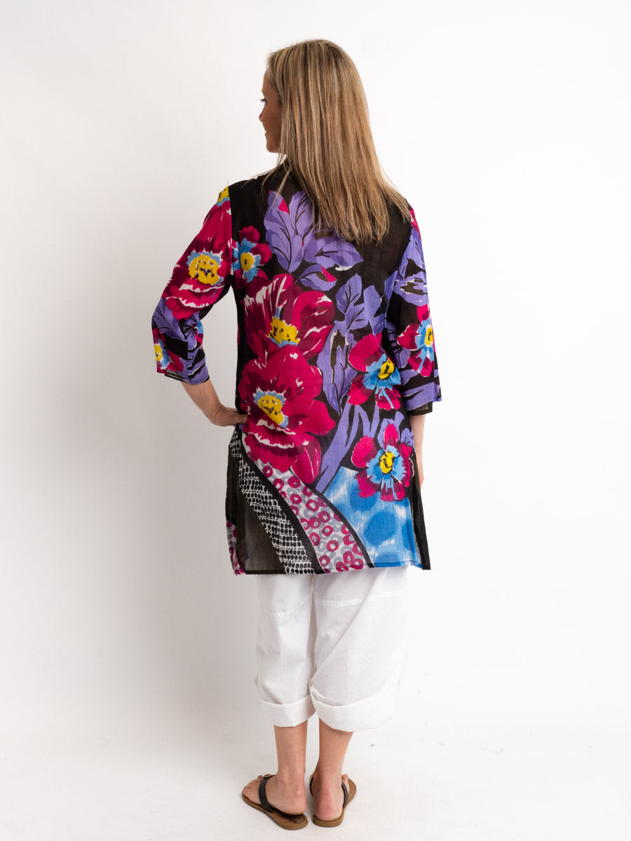 Long Top with Beaded Floral Motifs