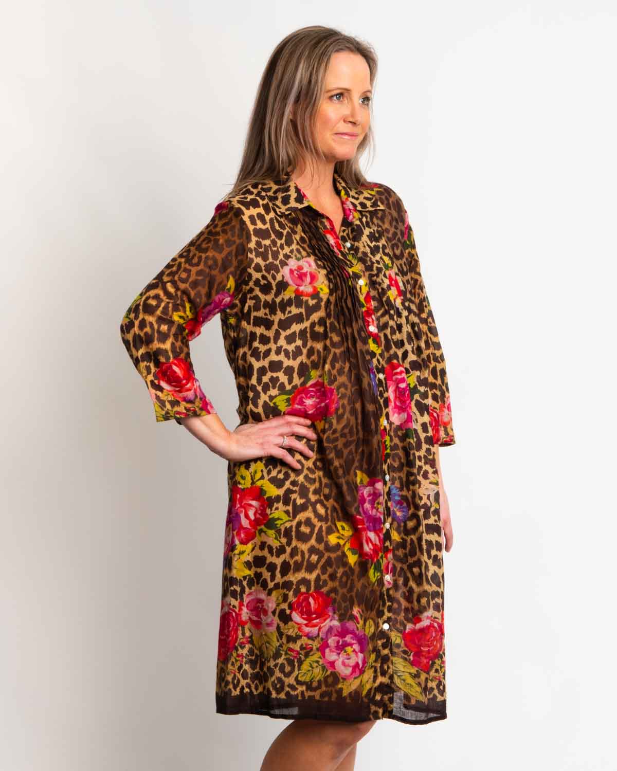 Collared shirt dress in tiger floral