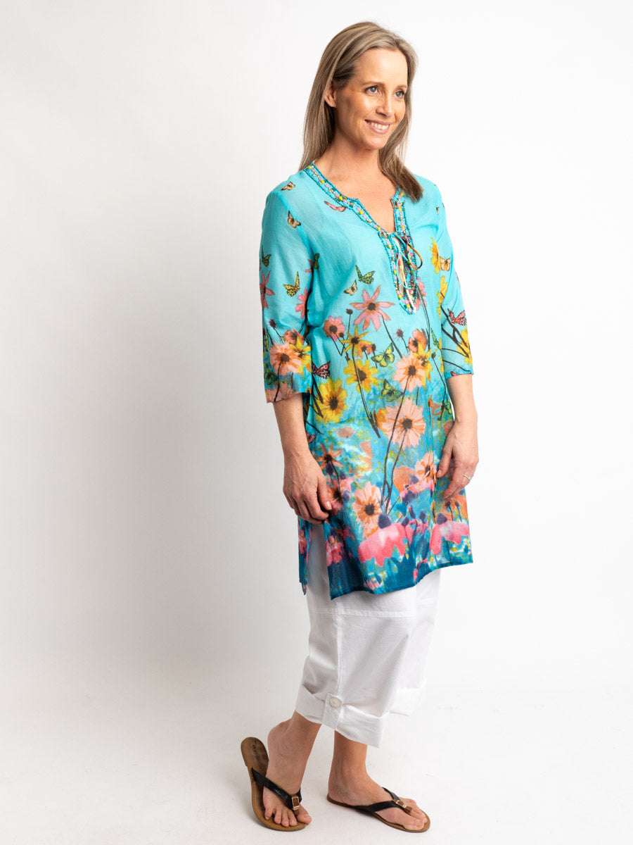 Long Top in Sky Blue Floral