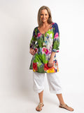 V-neck Long Kurta Style Top in Multi Floral