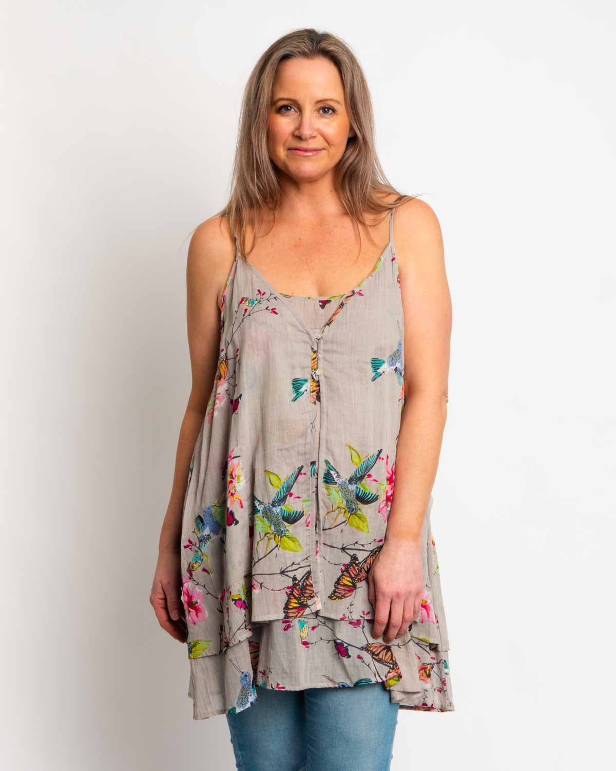 Double layered singlet top in grey butterfly