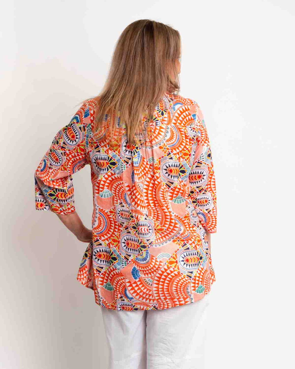 Bribie Top in Coral Geo Print