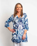 Kurta Style Top in Denim Swirl Print