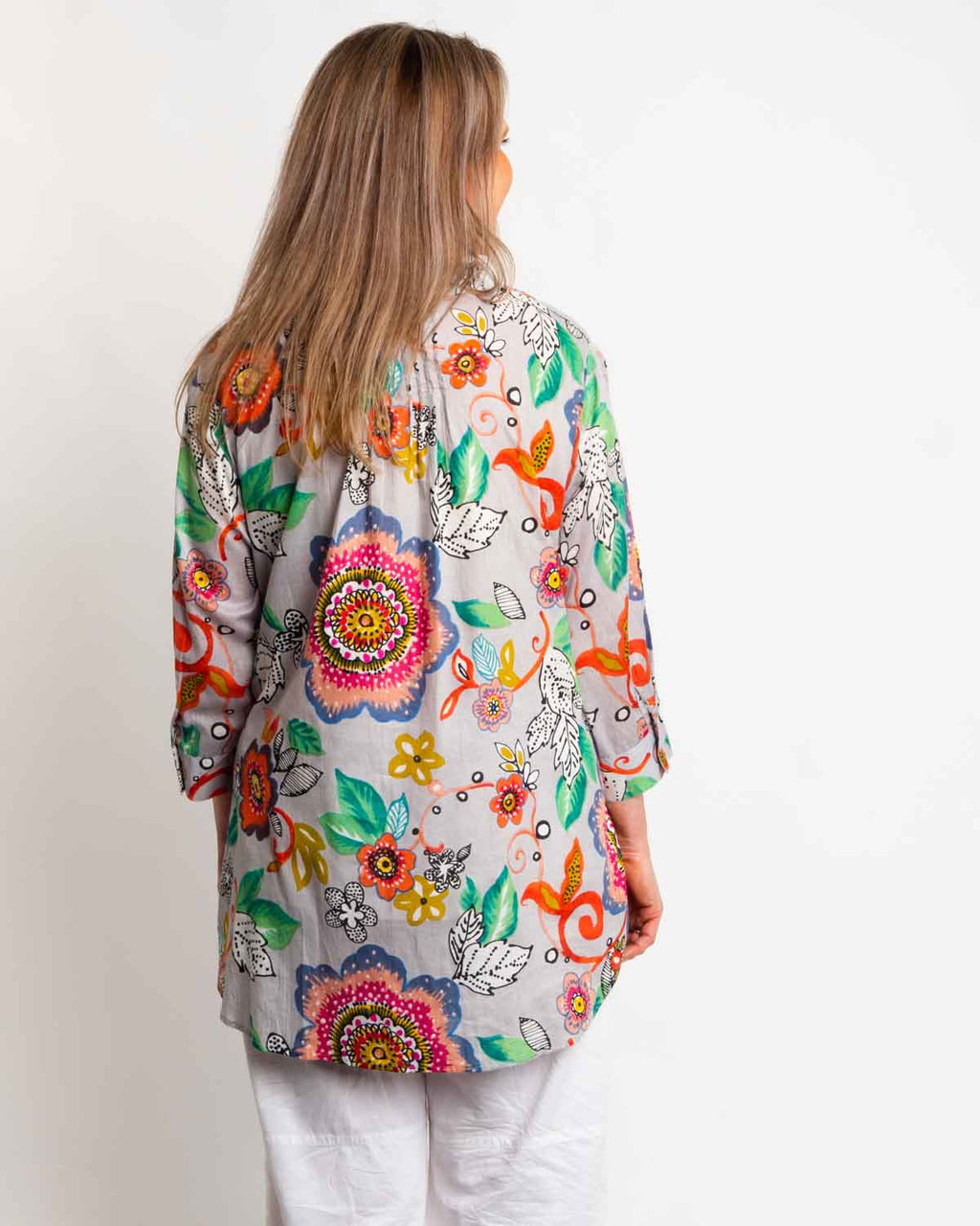 Palm Cove Top in Grey Pink Garden