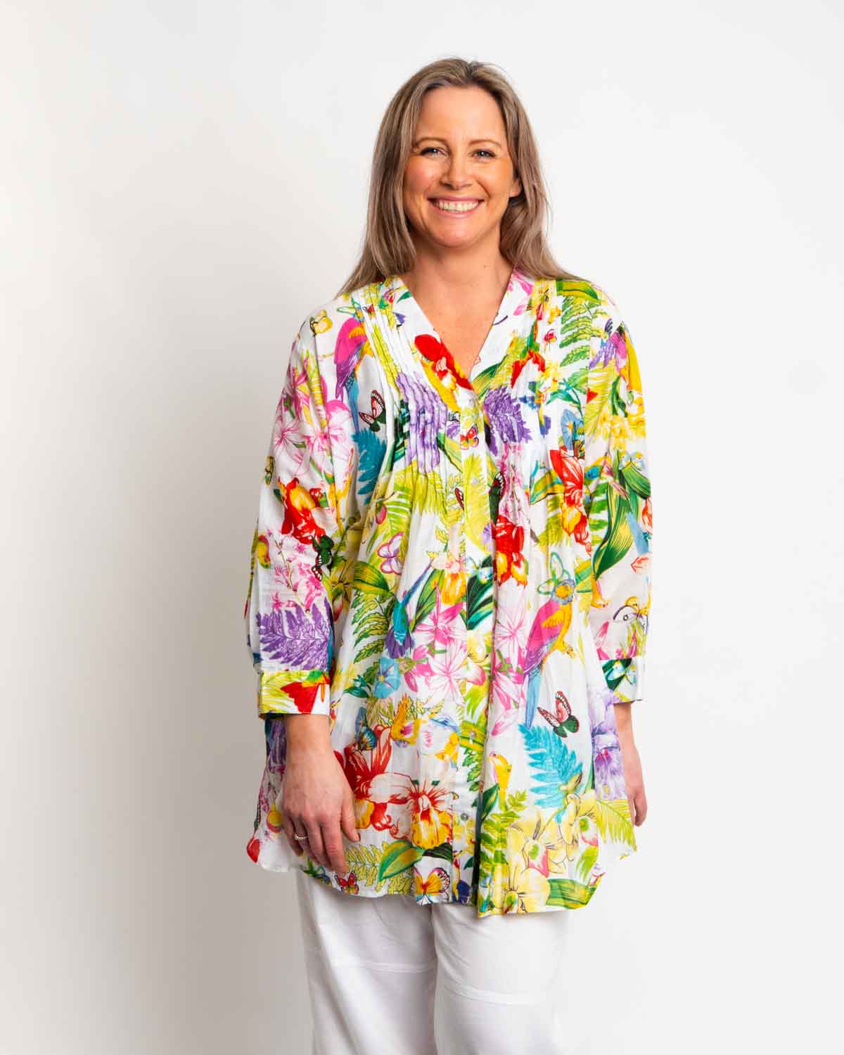 Palm Cove Top in Lime Birds