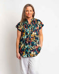 Magnetic Cap Sleeve Shirt in Navy Butterfly