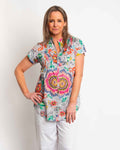 Magnetic Cap Sleeve Shirt in Grey Pink Garden