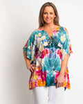 Too Easy Poncho Style V-neck Top in Multi Colour Floral on Peach