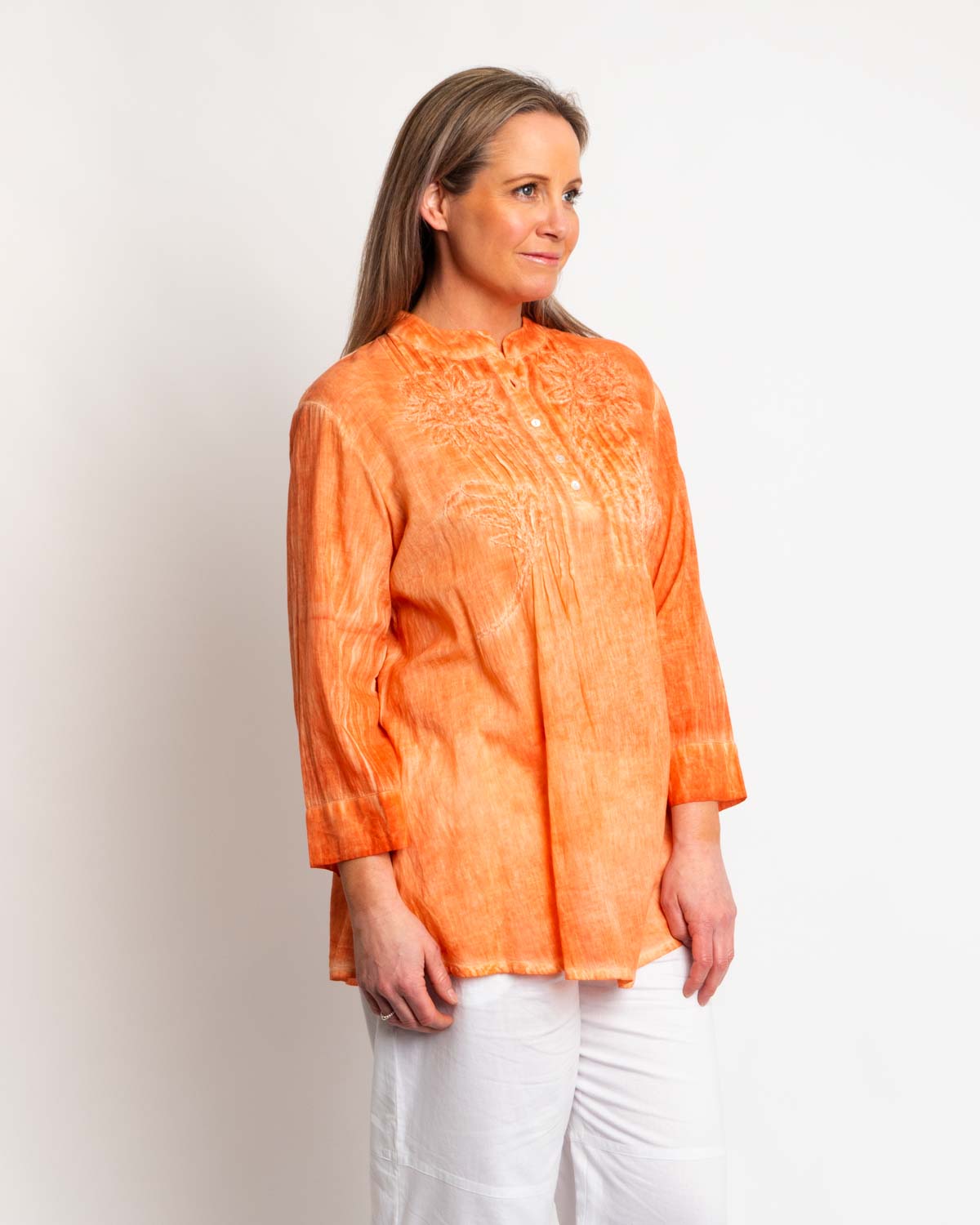 Embroidered Summer Top in Tangerine Wash