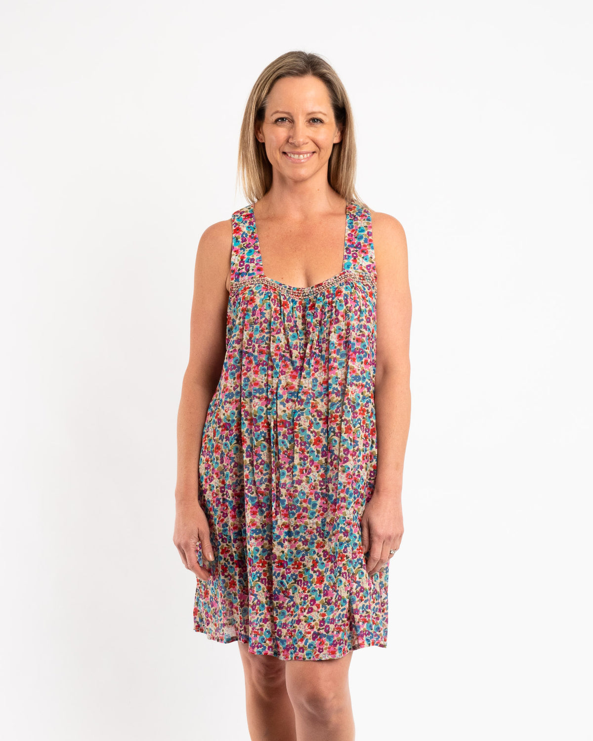 Beaded Above the Knee Summer Cotton Dress