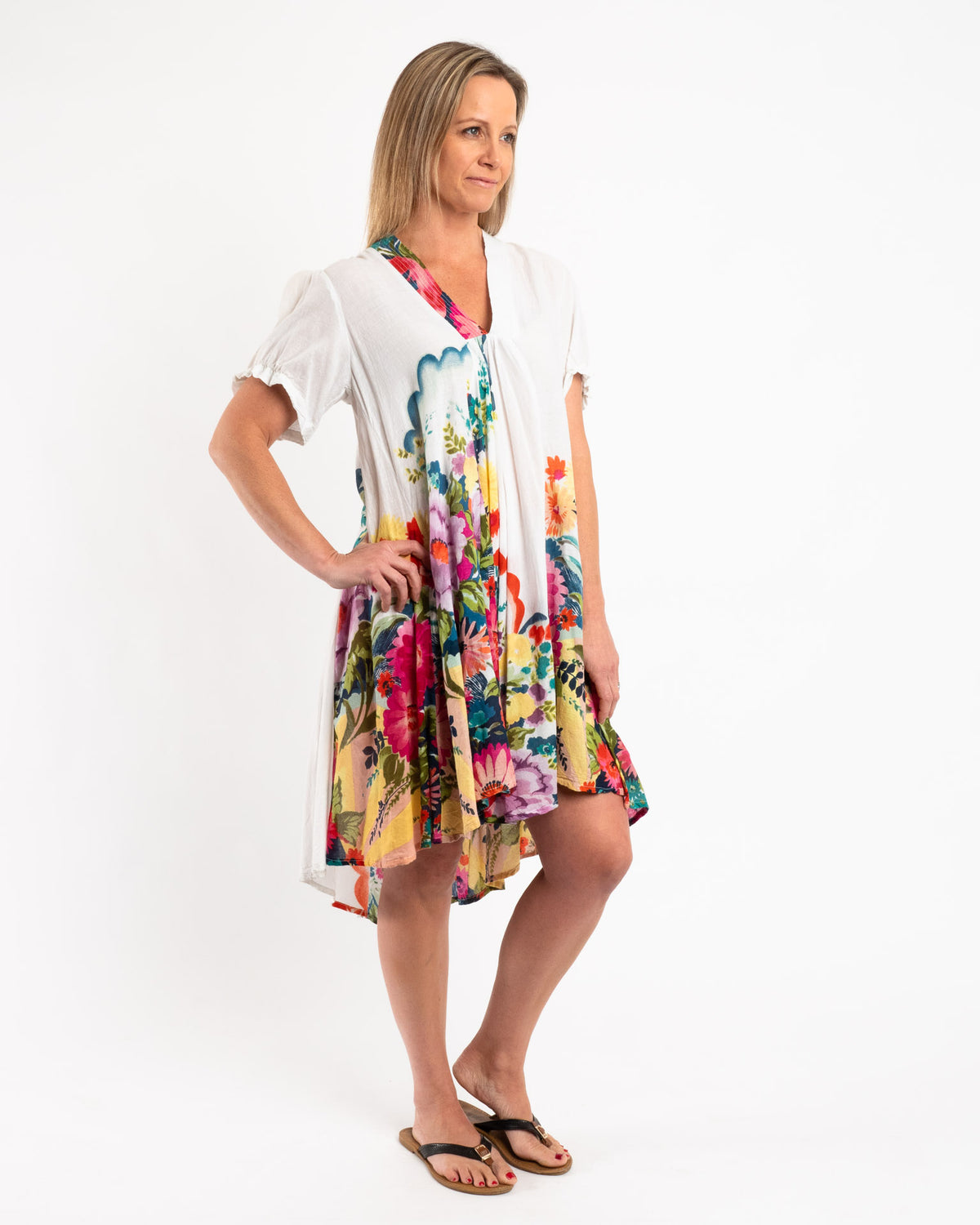 Loose Flowing Cap-sleeve A-line Dress