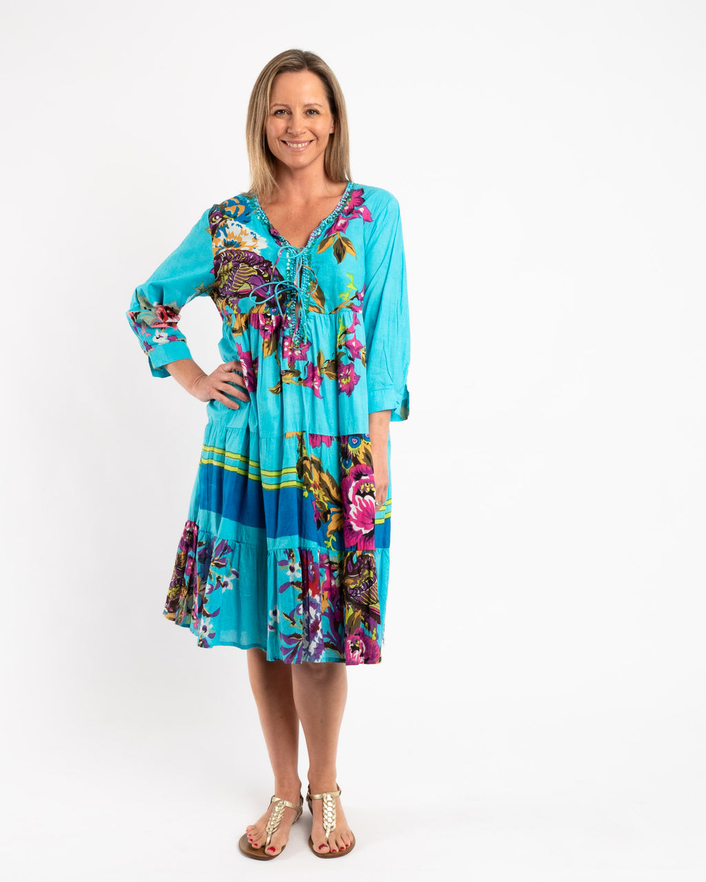 Gypsy Style Panel Dress in Sky Blue Floral