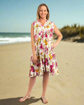 A-line Sleeveless Dress in Fuchsia Lime Garden