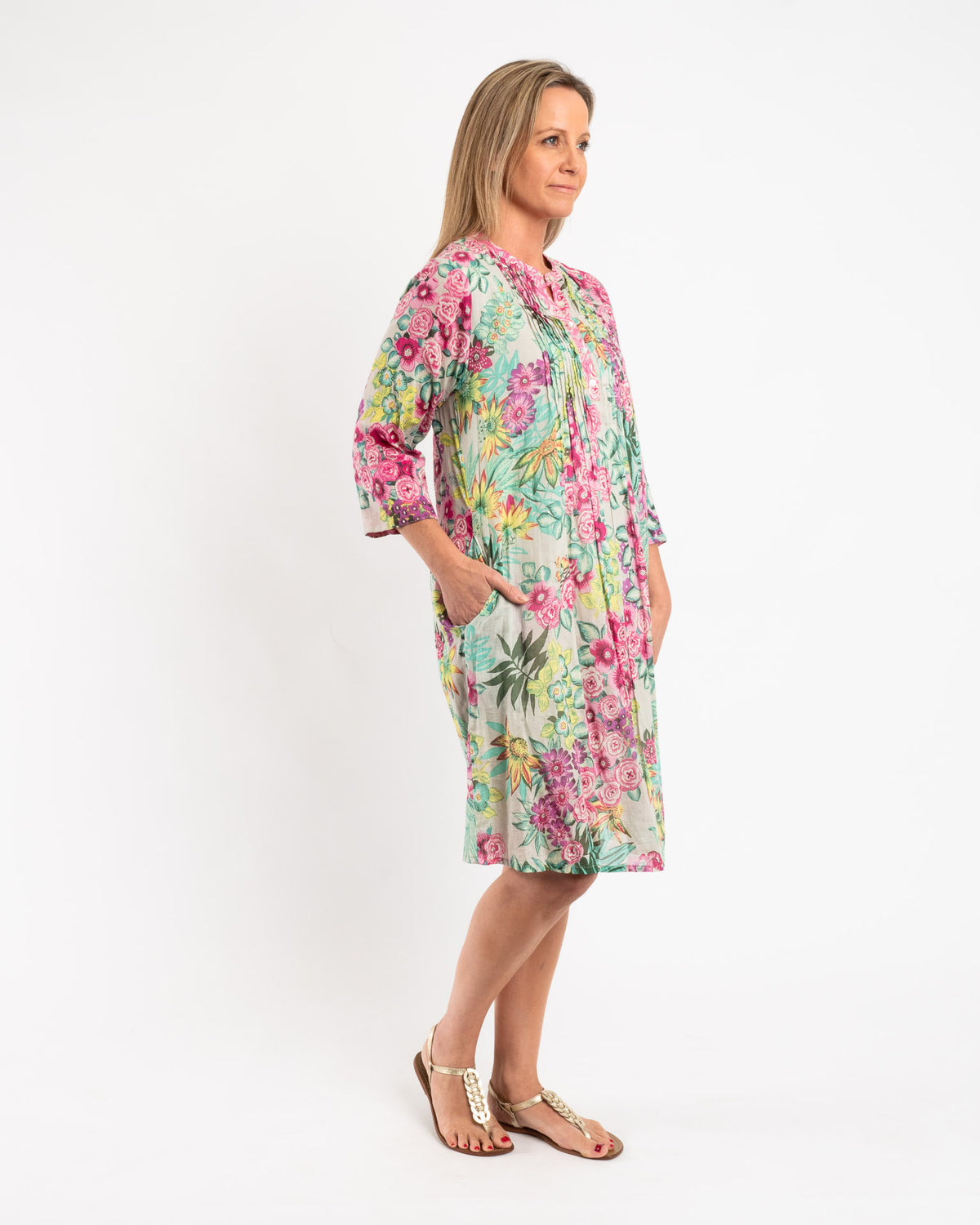 Lined Summer Dress in Pink and Pale Green Floral