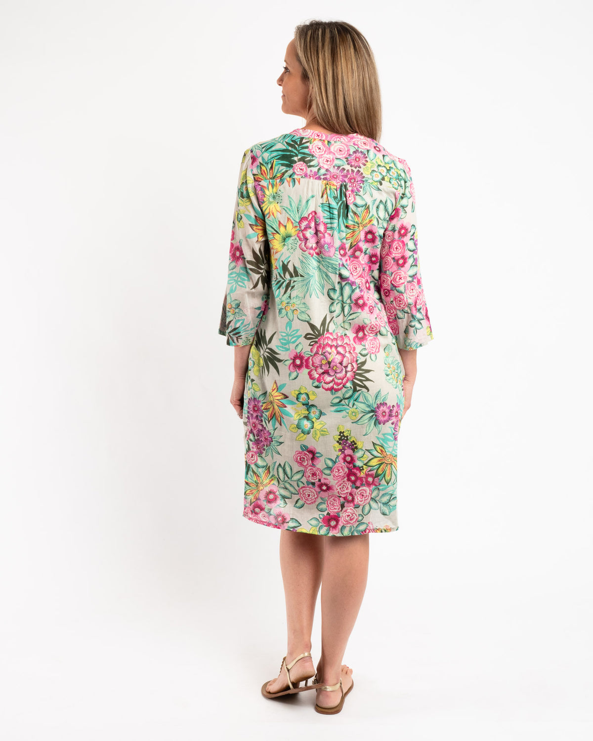 Lined Summer Dress in Pink and Pale Green Floral