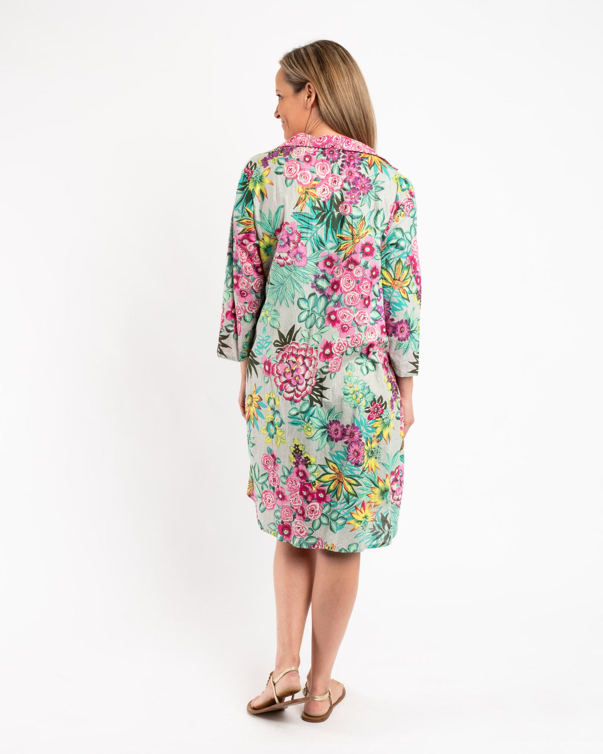 Collared Summer Dress in Pink and Pale Green Floral