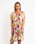 Cap Sleeve Summer Dress in Fuchsia Lime Garden