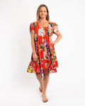Cap Sleeve Summer Dress in Red Orange Floral