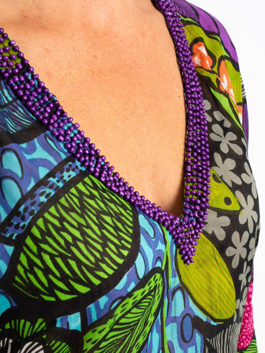Beaded Kurta Style Top in Fuschia Jungle Print