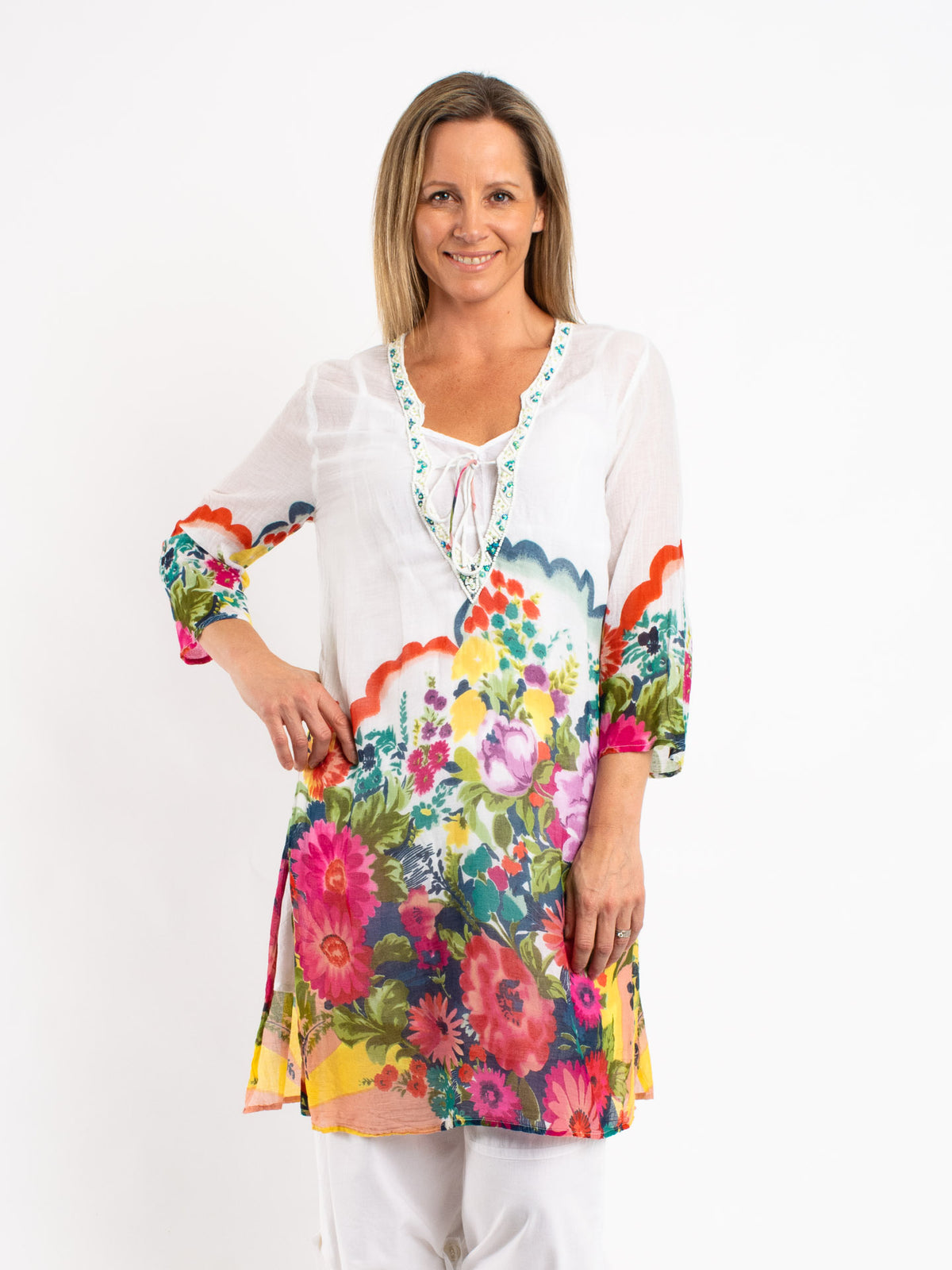 Floral Long Top with Tie