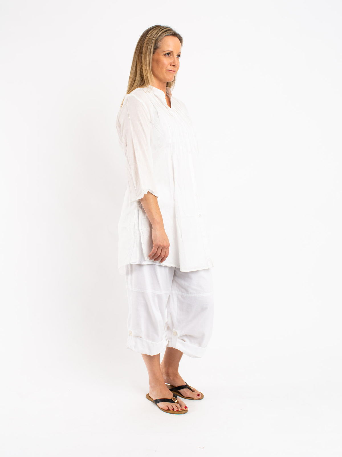 Long Pleated Shirt in Off-white