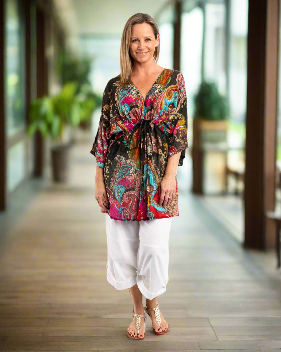 Batwing Top in Paisley Black Floral