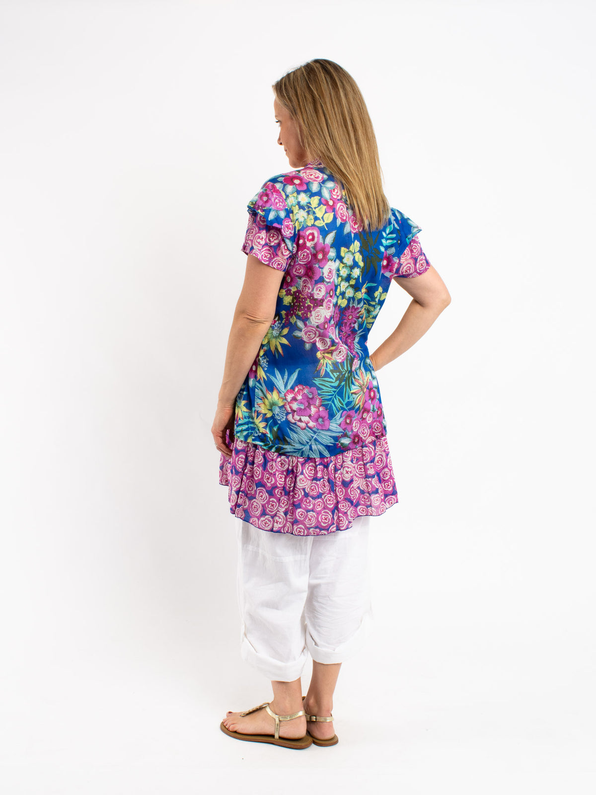 V-Neck Tunic Top in Blue Floral