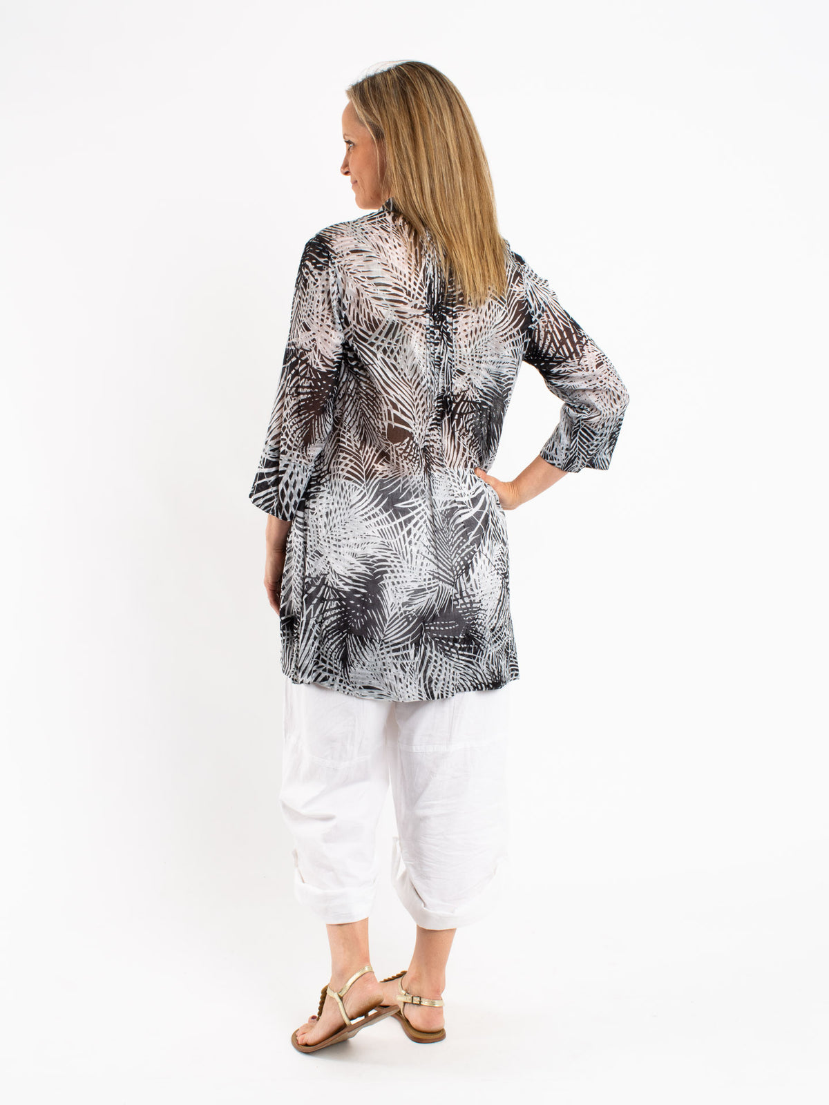 Pleated Long Top in Black Leaf