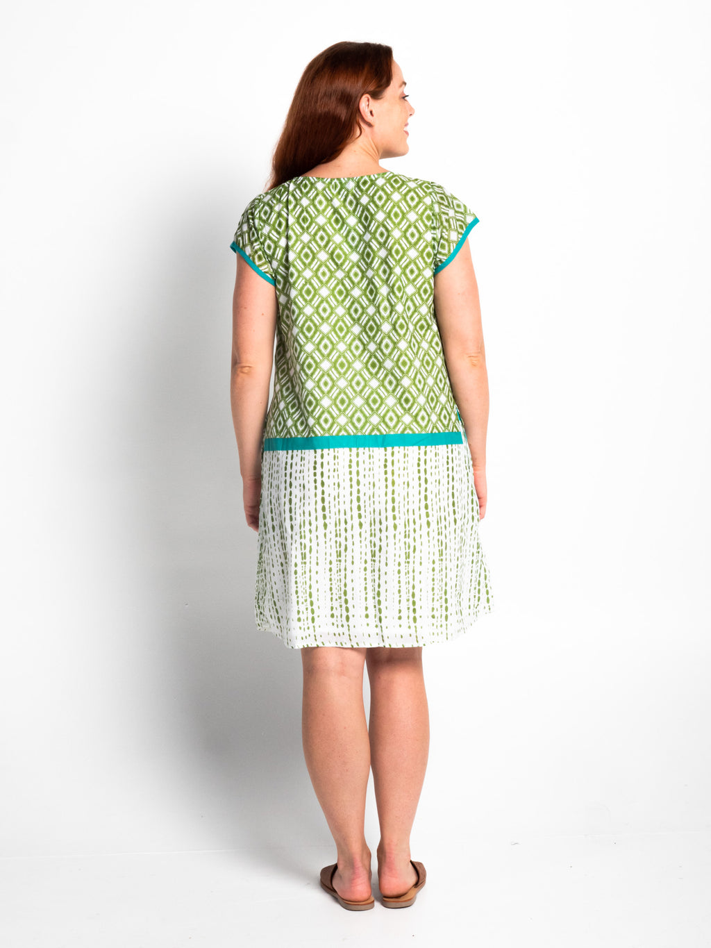 Cavill Mid-length Tunic Dress in Green Diamond