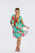 Bangalow Boho Dress in Turquoise Poppies