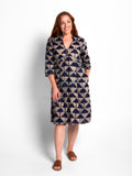 Mareeba Dress 3/4 Sleeve in Blue Triangles