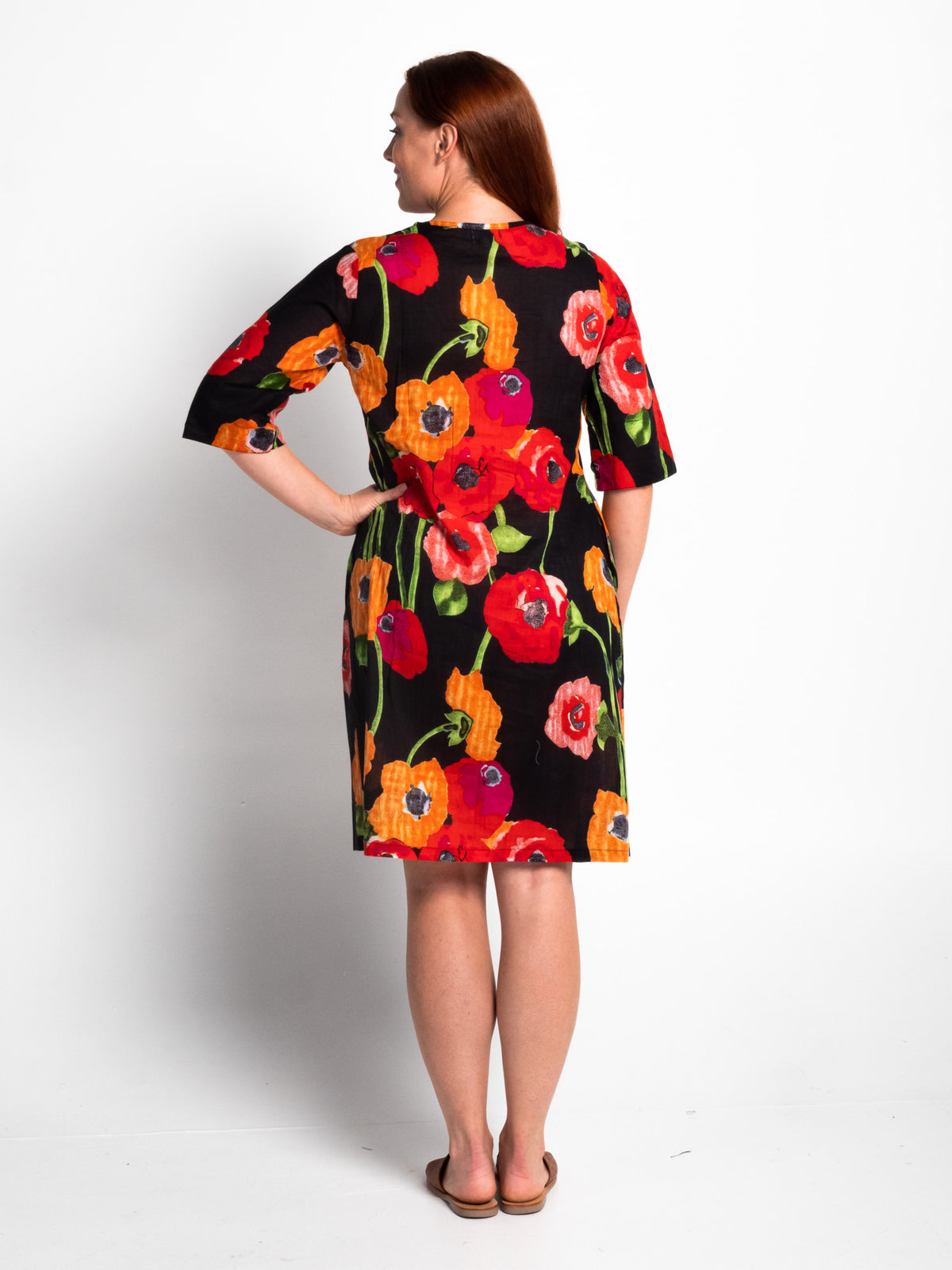 Heron Dress in Black Poppies