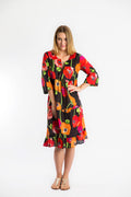 Keppel V-neck Gypsy dress in Black Poppies